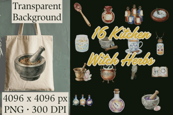 Download Kitchen Witch Watercolor Herbs Clipart - Water Collection
