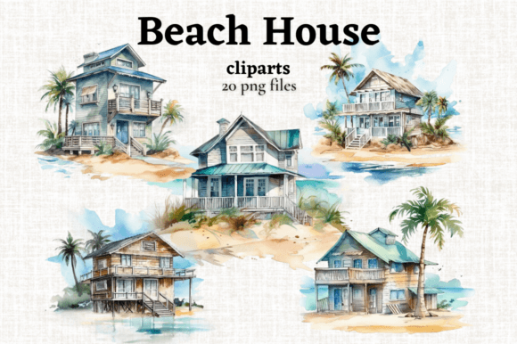 Download Watercolor Beach House Clipart - Water Collection