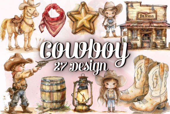 Download Watercolor Cowboy Clipart PNG Bundle - Water Collection