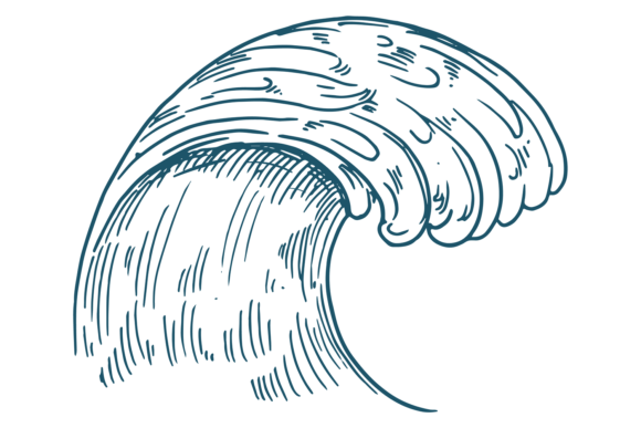 Download Curved Water Wave. Hand Drawn Ocean Sket - Hand Collection