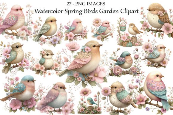 Download Watercolour Spring Birds Garden Clipart - Water Collection