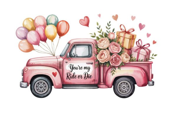 Download Watercolor Valentine Pickup Truck - Water Collection