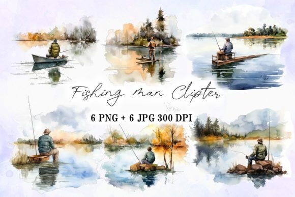 Download A Fishingman Watercolor Painting Art - Water Collection
