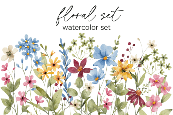 Download Floral Watercolor Set, Flowers, Leaves. - Water Collection