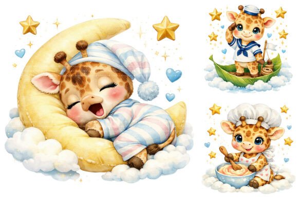 Download Cute Baby Giraffe Watercolor Nursery PNG - Water Collection