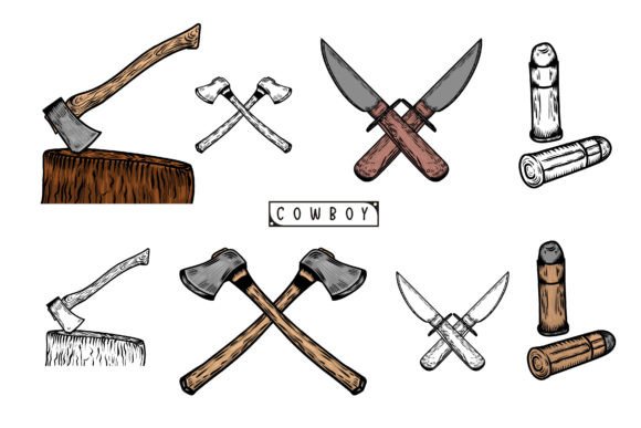 Download Cowboy Axe and Knife Hand Drawn Vector - Hand Collection