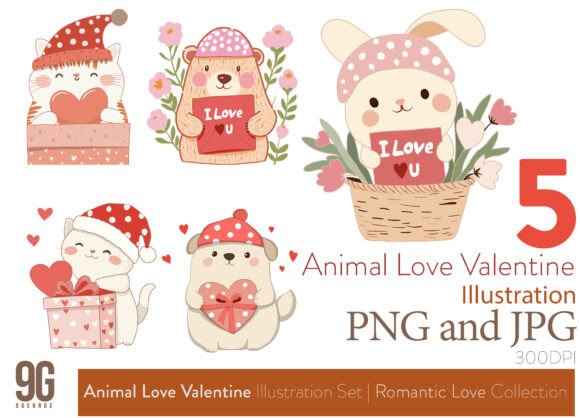 Download Animal Love Valentine Illustration Set - Animal Collection
