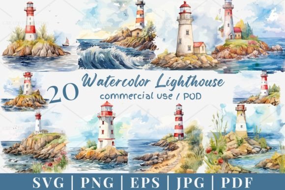 Download 20 Watercolor Lighthouse, SVG, PNG 954 - Water Collection