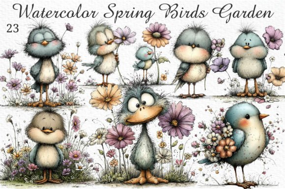 Download Watercolor Spring Birds Garden Clipart - Water Collection