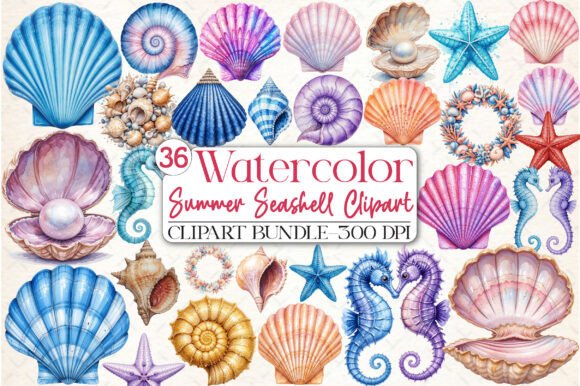 Download Watercolor Summer Seashell Clipart - Water Collection