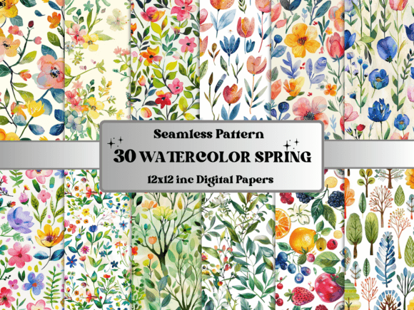 Download Seamless Watercolor Spring Pattern Paper - Water Collection