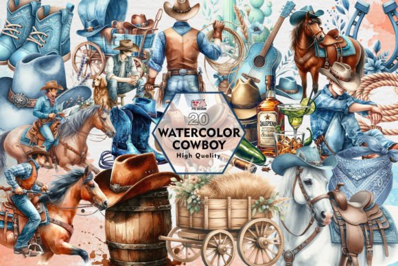 Download Watercolor Cowboy Clipart PNG Graphics - Water Collection