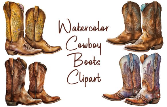 Download Watercolor Cowboy Boots Clipart - Water Collection