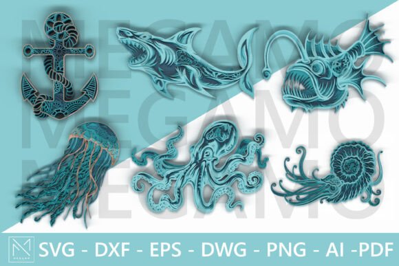 Download 3D Ocean Animal Laser Cut Bundle SVG - Animal Collection
