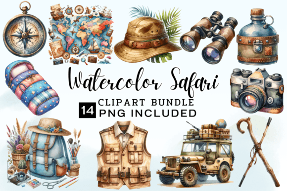 Download Safari Equipment Watercolor Clipart - Water Collection