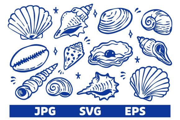 Download Hand Drawn Blue Seashell Doodle Set - Hand Collection