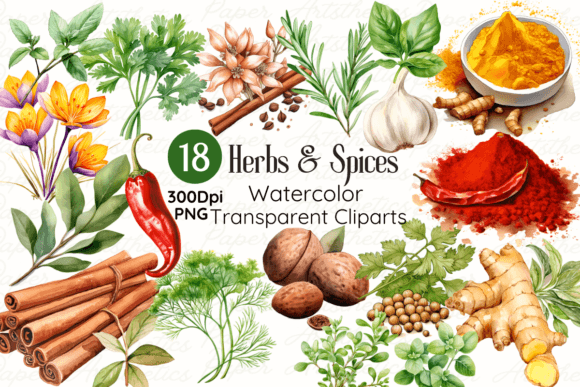 Download Watercolor Herbs and Spices Clipart - Water Collection