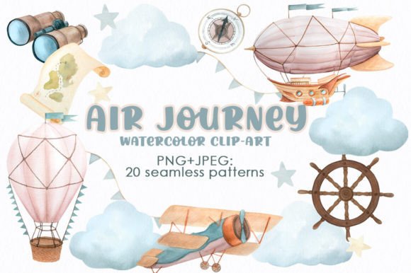 Download Air Journey Watercolor Seamless Patterns - Water Collection