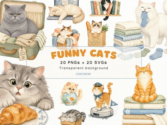 Download Cute Watercolor Mischievous Cat Cliparts - Water Collection