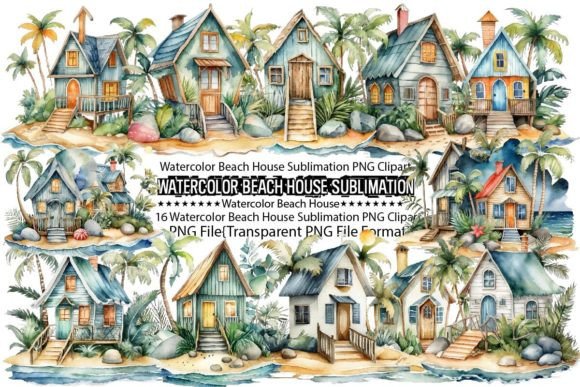 Download Watercolor Beach House Sublimation - Water Collection