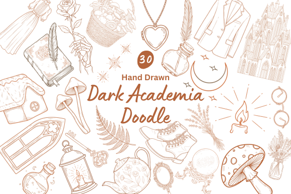 Download 30 Dark Academia Hand Drawn Doodles - Hand Collection
