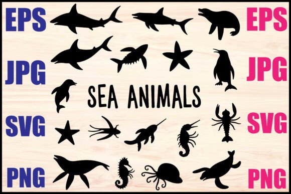 Download Sea Animals Silhouette Vector Set - Animal Collection