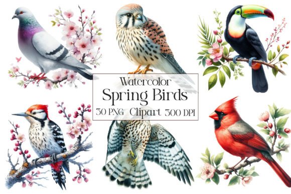 Download Watercolor Spring Birds PNG Clipart - Water Collection