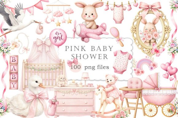 Download Pink Baby Shower Clipart Watercolor PNG - Water Collection