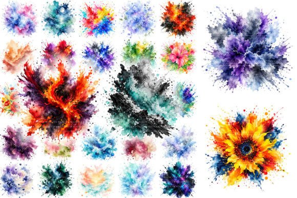 Download 100 Colorful Watercolor Splash Clipart - Water Collection