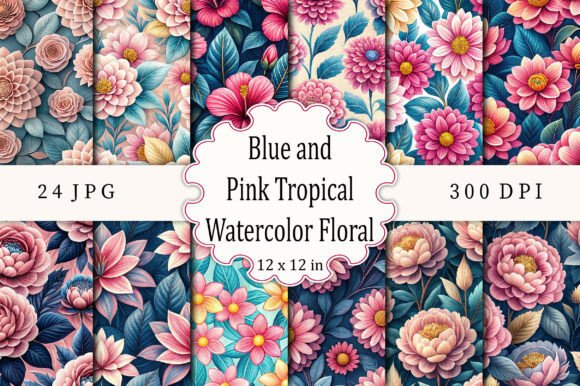 Download Blue and Pink Tropical Watercolor Floral - Water Collection